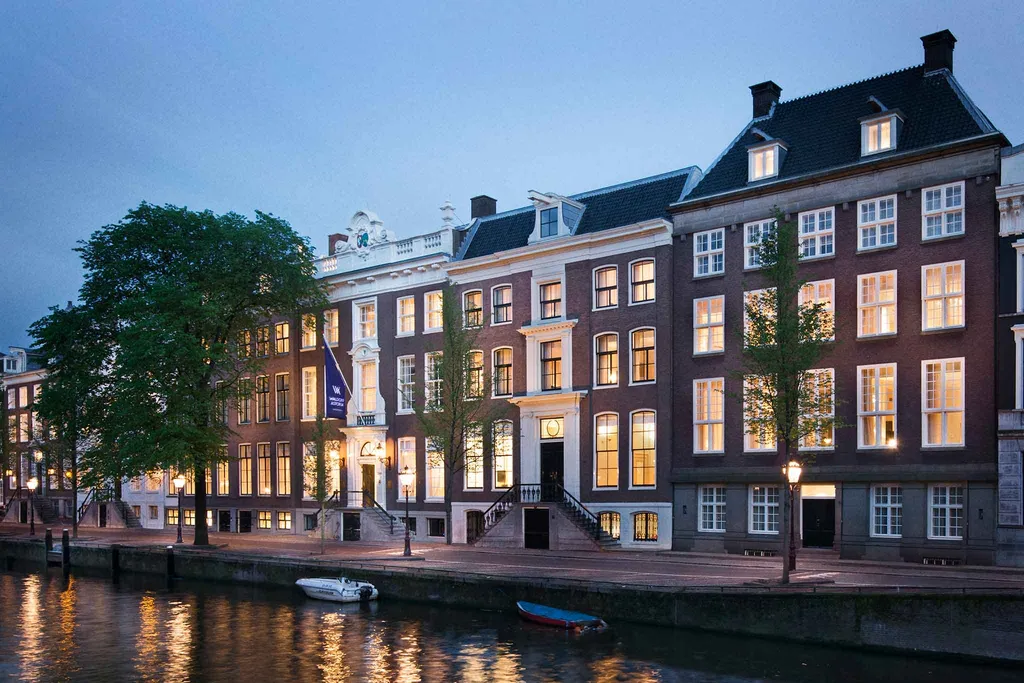 Coastal hotel exterior with traditional Dutch architecture